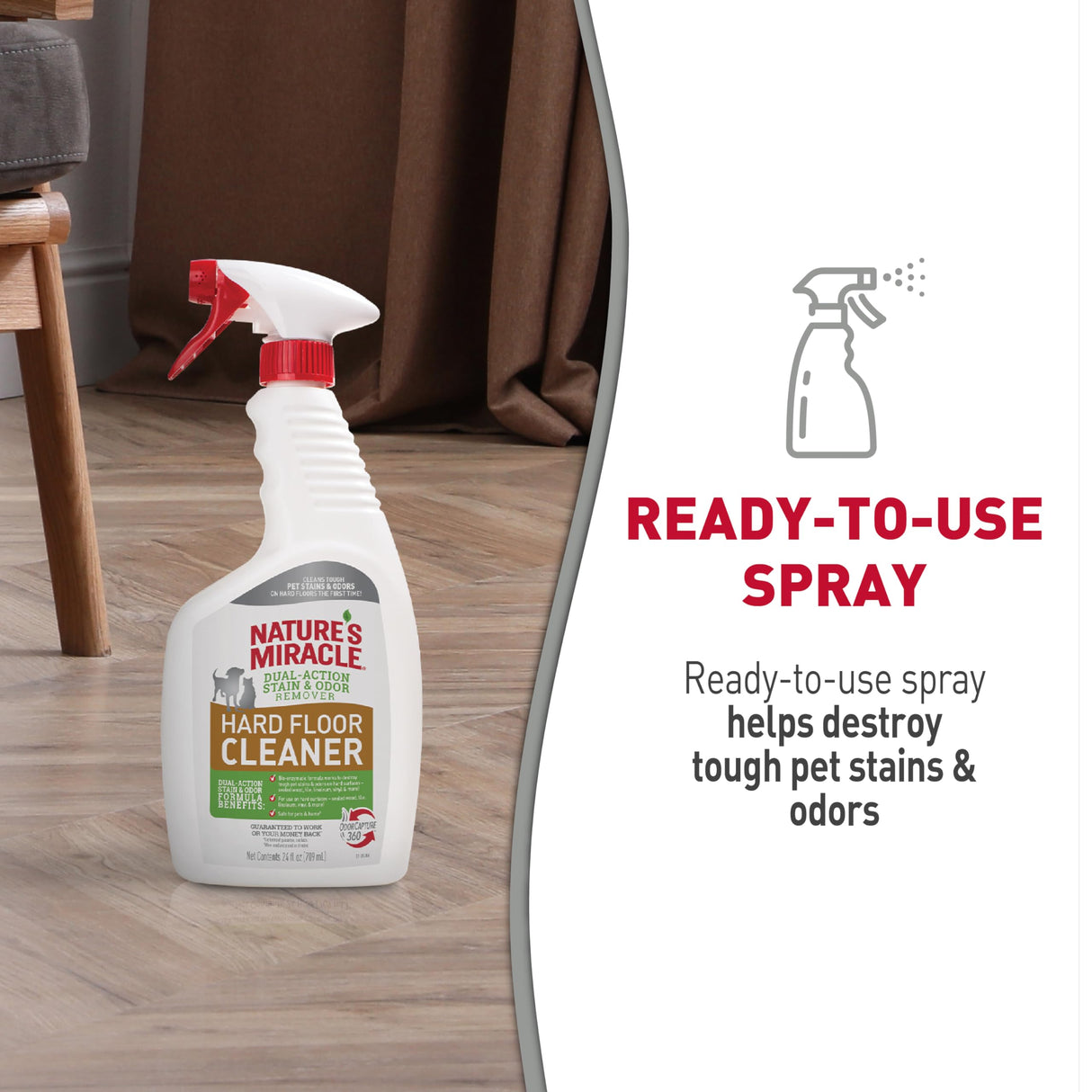 Nature's Miracle Hard Floor Cleaner, 24 Ounces, Dual-Action Stain And Odor Remover Works To Remove Tough Pet Stains And Odors On Sealed Wood And Hard Floor Surfaces Nature's Miracle