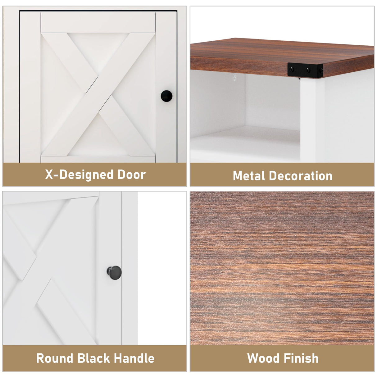 Hlivelood Farmhouse LED Nightstand Set of 2 with Charging Station, Rustic End Table with Barn Door & Storage Shelf, Bedside Table for Bedroom, Living Room, White Hlivelood