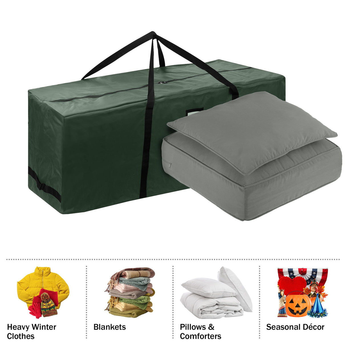 Elf Stor Green Rolling Christmas Storage Bag-For 12 FT Artificial Trees Canvas Duffel with Wheels-Protects Holiday Decorations & Inflatables, (L) 67” x (W) 28” x (H) 24 Elf Stor