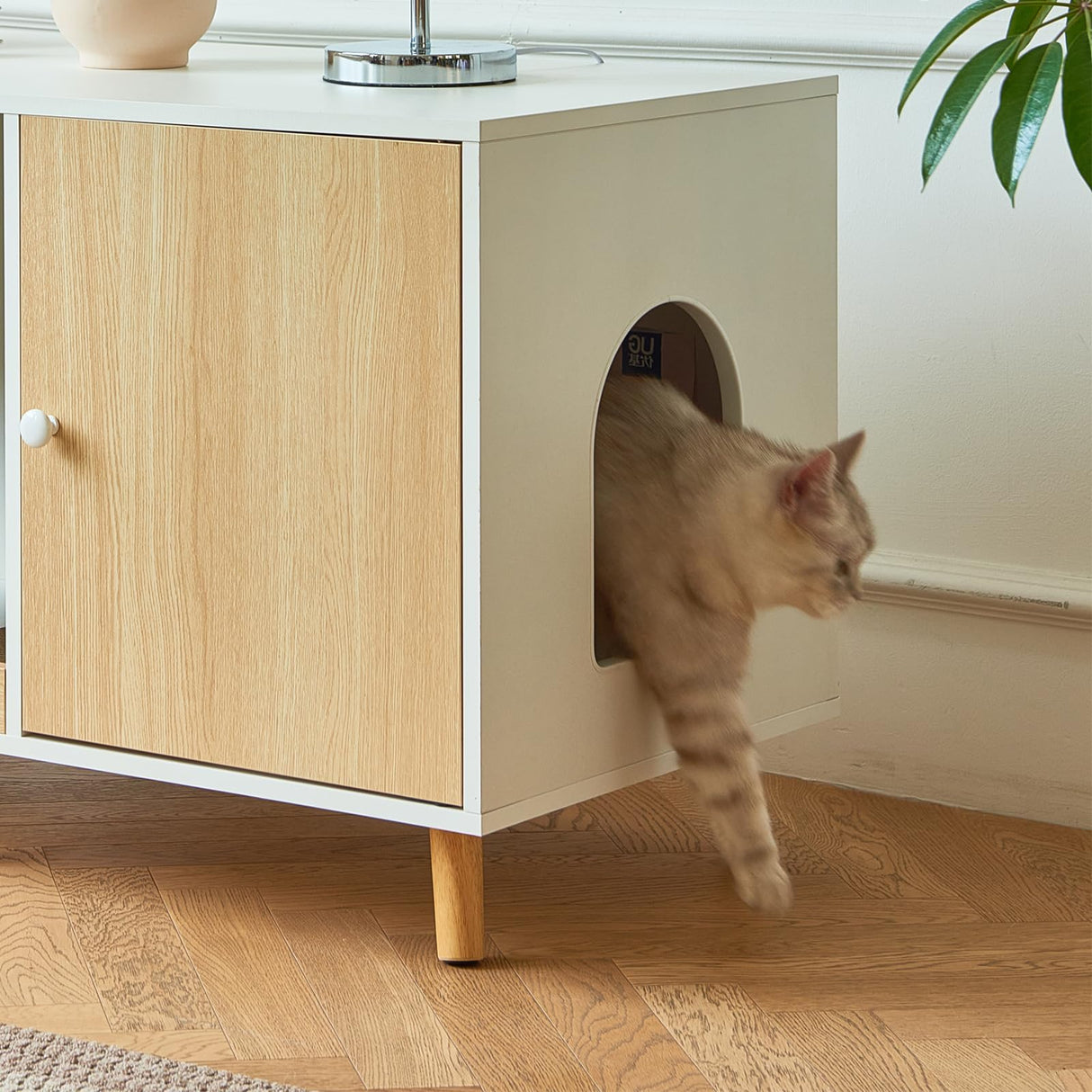 JanflyHome Litter Box Enclosure for 2 Cats - 42.5" Double Hidden Cat Litter Box Cabinet with Scratching Pad Large Space Indoor Pet House Crate Furniture Modern, Wood JanflyHome