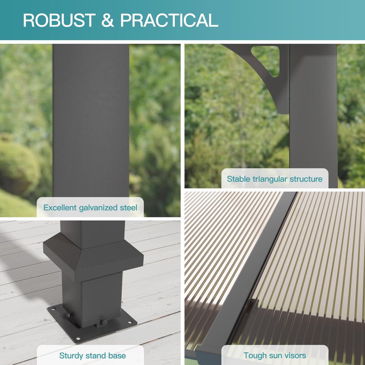 Halmuz 10x14ft Large Lean to Gazebo with Curtains & Netting,Wall Mounted Gazebo with Hard Top & Double Curtains,Metal Frame Garden Tent Suitable for Patio,Yards, Deck,Lawn, Garden,Grass-sand Halmuz