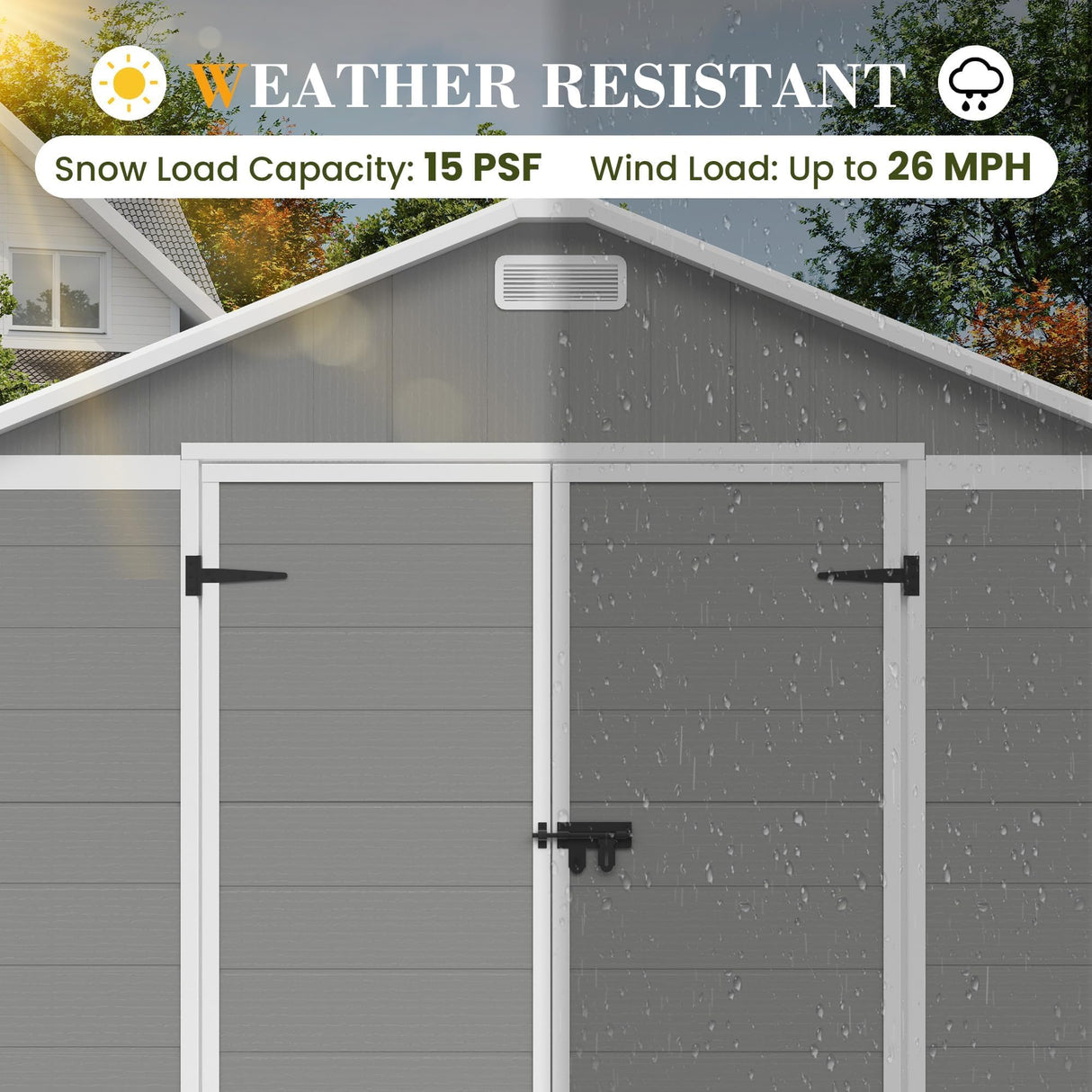 UDPATIO Outdoor Storage Shed 8 x 10 FT, Resin Garden Sheds with Floor Plastic Patio Outdoor Storage with Lockable Door for Tool, Bike, Garbage Gray White UDPATIO