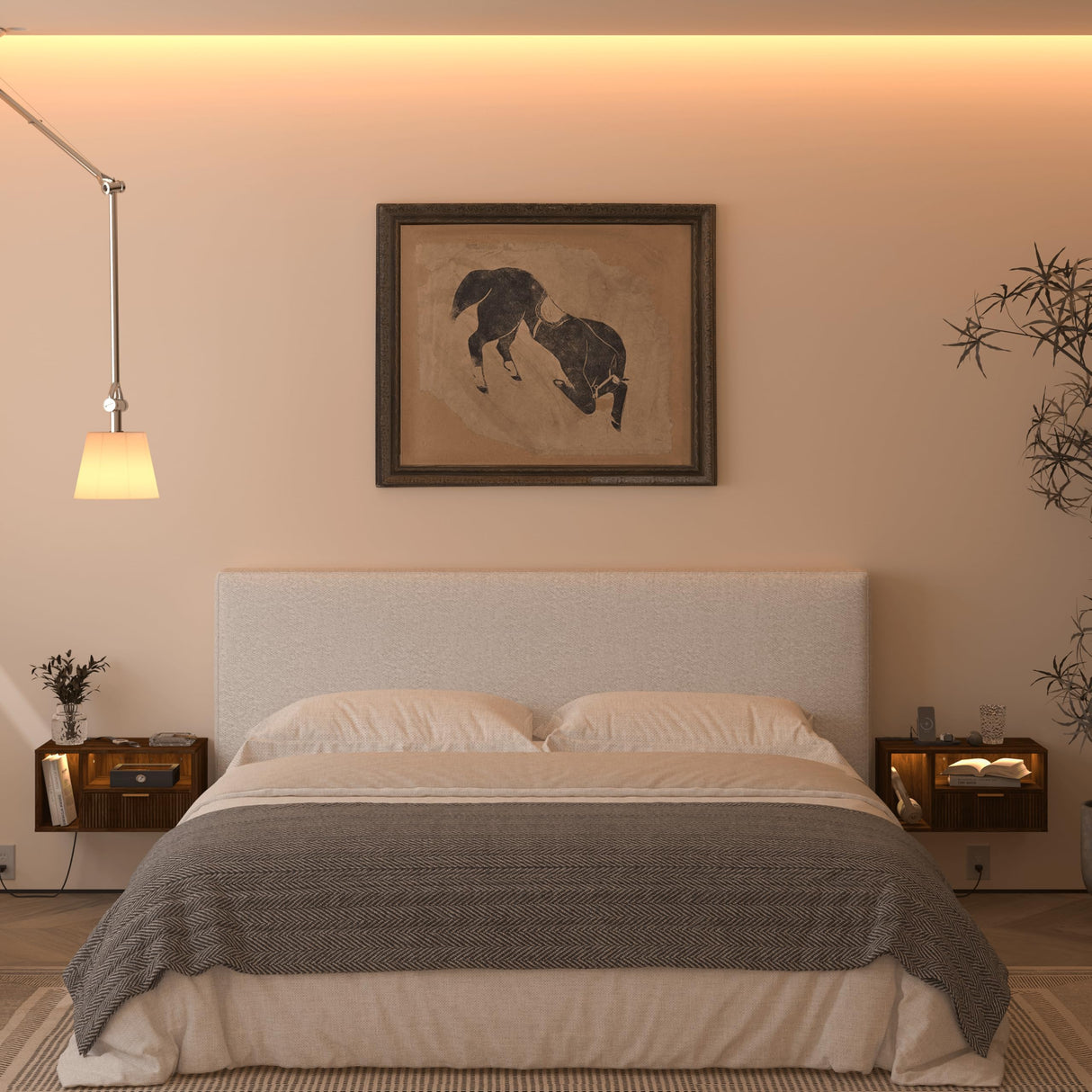 Veegle Floating Nightstand with Charging Station and LED Lights, Walnut Brown Veegle