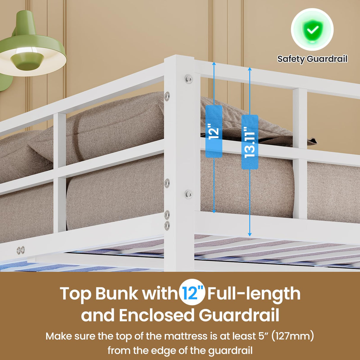 DICTAC Full Over Twin Size Bunk Bed with Desk and Led Lights Metal Loft Bed Frame with Charging Station,Storage Shelves and Drawers for Teen & Adults,Safety Guard & Ladder,No Box Spring Needed,White DICTAC