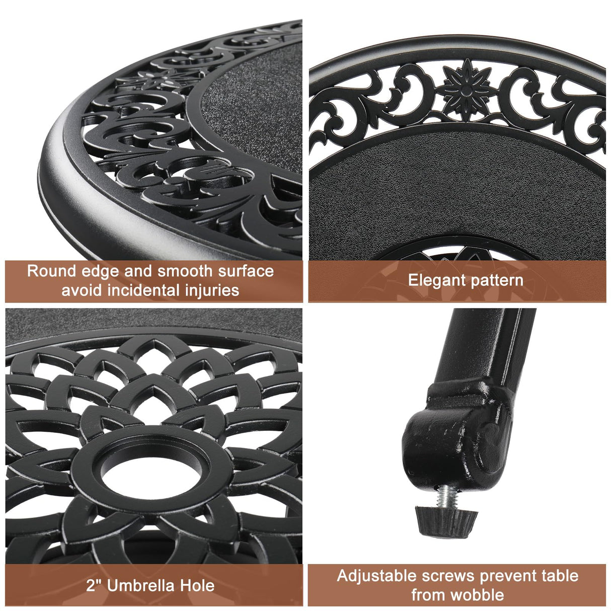 VINGLI Cast Aluminum Bar Height Patio Table with Umbrella Hole - Tall Outdoor Bistro Table, 32" Dia x 41" H (Black) VINGLI