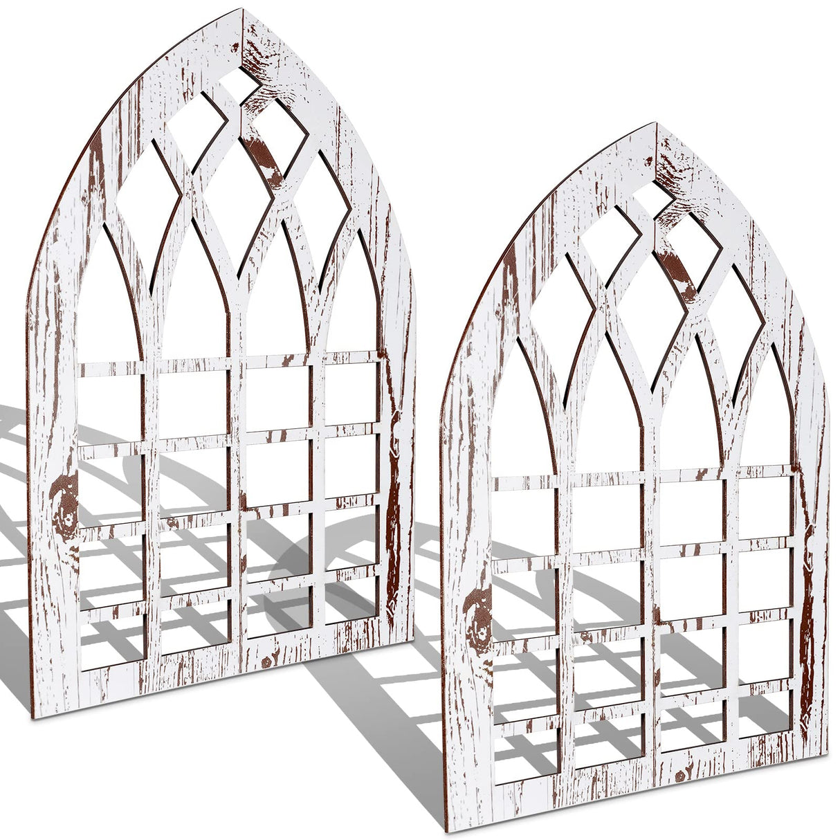 Yulejo 2 Pcs Rustic Window Frame Wall Decor Wooden Farmhouse Wall Decor 15.75'' x 11'' Arched Cathedral Window Home Decor Fake Window Pane Wall Art for Entryway Living Room Bedroom Yulejo