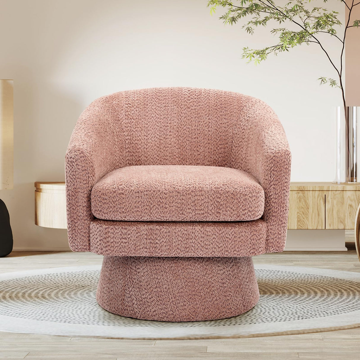 360°Swivel Accent Chair with Arms,Cozy Round Chenille Fabric and Soft Cushion Arm Chair for Living Room Bedroom Reading MilleLoom
