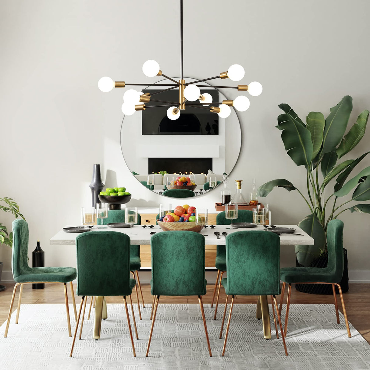 RUIYEY Modern Chandelier Ceiling Light Fixture Sputnik Chandeliers Gold and Black Farmhouse Chandelier Over Table 12-Light Height Adjustable Chandeliers for Dining Room, Living Room,Kitchen Island RUIYEY