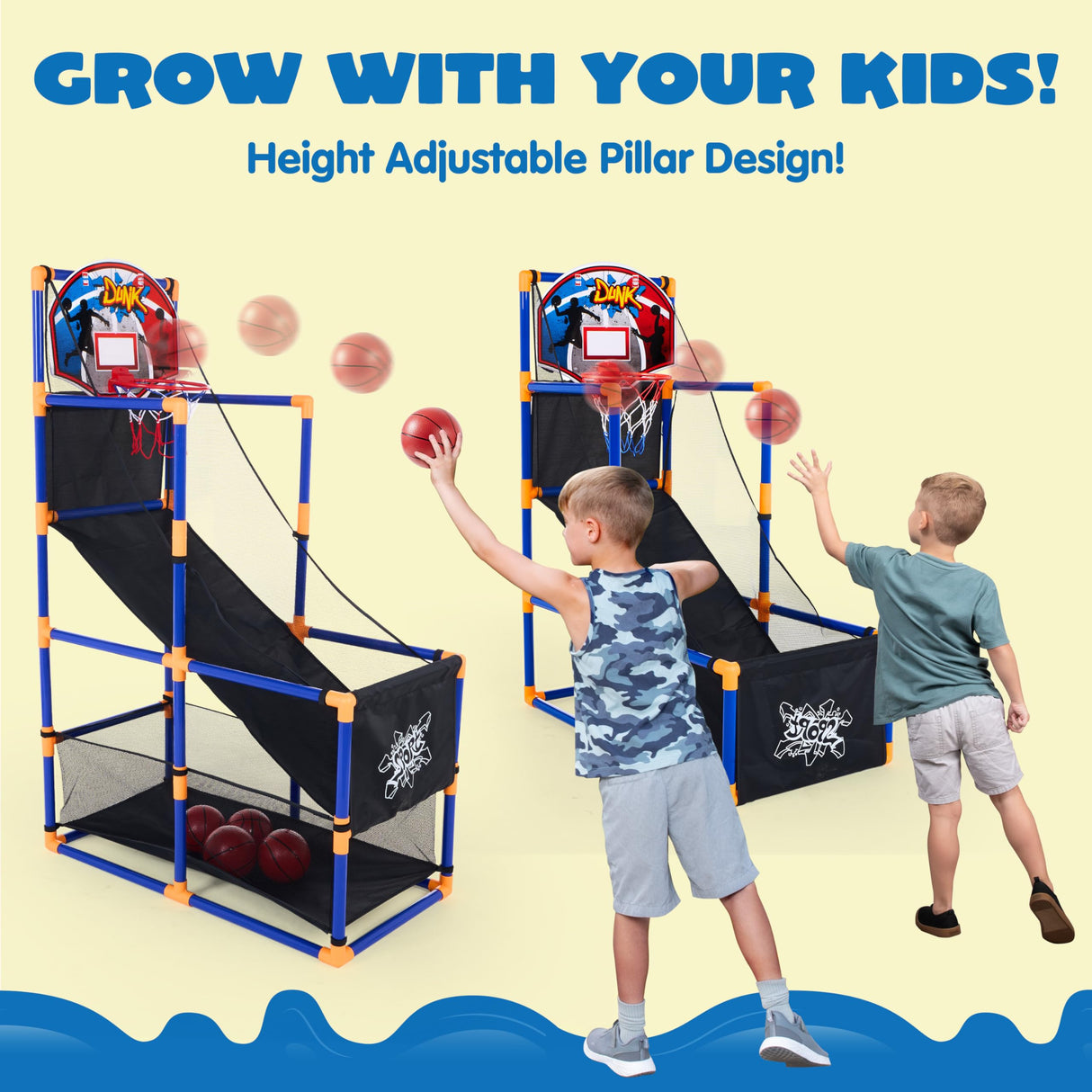 JOYIN Arcade Basketball Game Set with 4 Balls and Hoop for Kids 3 to 12 Years Old Indoor Outdoor Sport Play - Easy Set Up - Air Pump Included - Ideal for Competition JOYIN