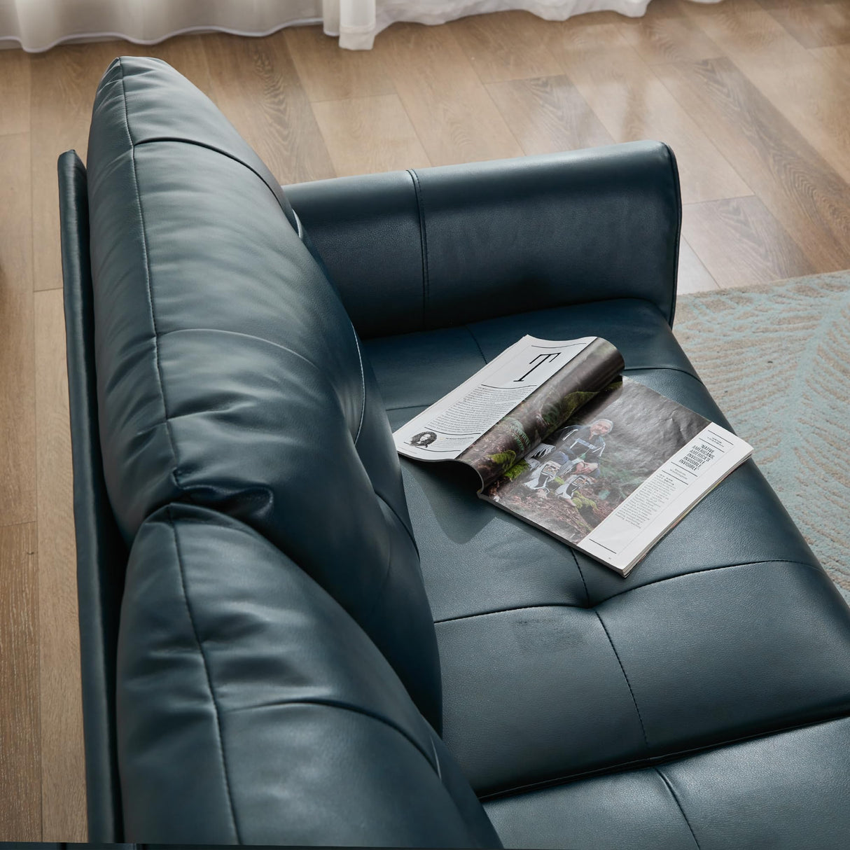 Sofa Couch 61" Small Loveseat Couches for Living Room Blue Leather Couch Mid Century Modern Tufted Mini Sofa Comfy Office 2 Seat Settee Love Seat Small Couches for Small Spaces Bedroom (1, Teal Blue) TYBOATLE