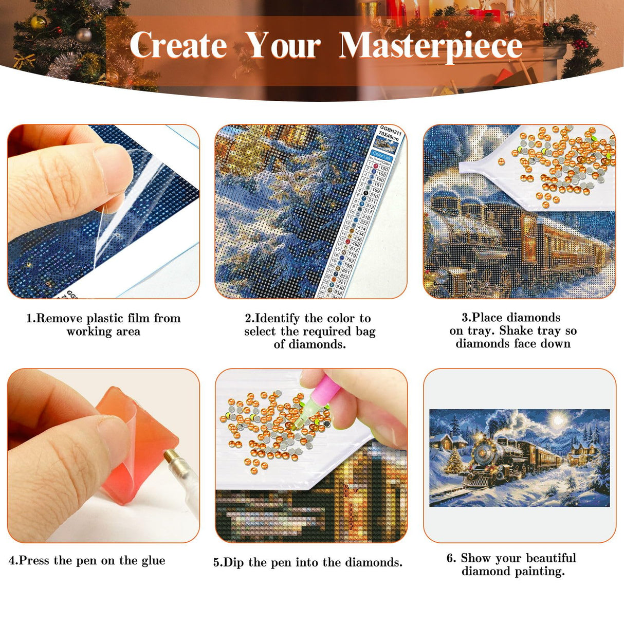 JOOZ Large Christmas Diamond Painting Kits for Adults Full Drill Christmas Train Diamond Art Kits for Adults Snow House Diamond Painting Kits Christmas Tree Gem Art for Home Wall Decor 27.5x15.7 Inch JOOZ