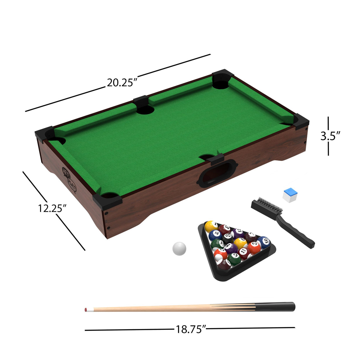 Mini Pool Table - 20-Inch Portable Tabletop Billiards Game with Cue Balls, Sticks, Chalk, Brush, and Triangle Rack - Table Games by Hey Play Hey! Play!
