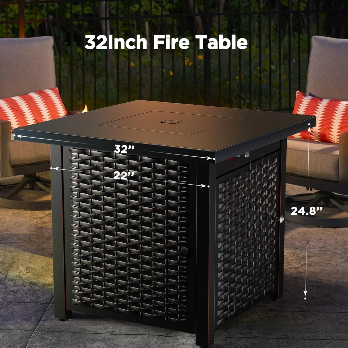 Ciays 32 Inch Propane Fire Pit, CSA-Listed Outdoor Gas Fire Pit 50,000 BTU Steel Fire Pit Table with Lid, Add Warmth and Ambience to Gatherings and Parties On Patio Deck Garden, Black,CIFPT4B Ciays