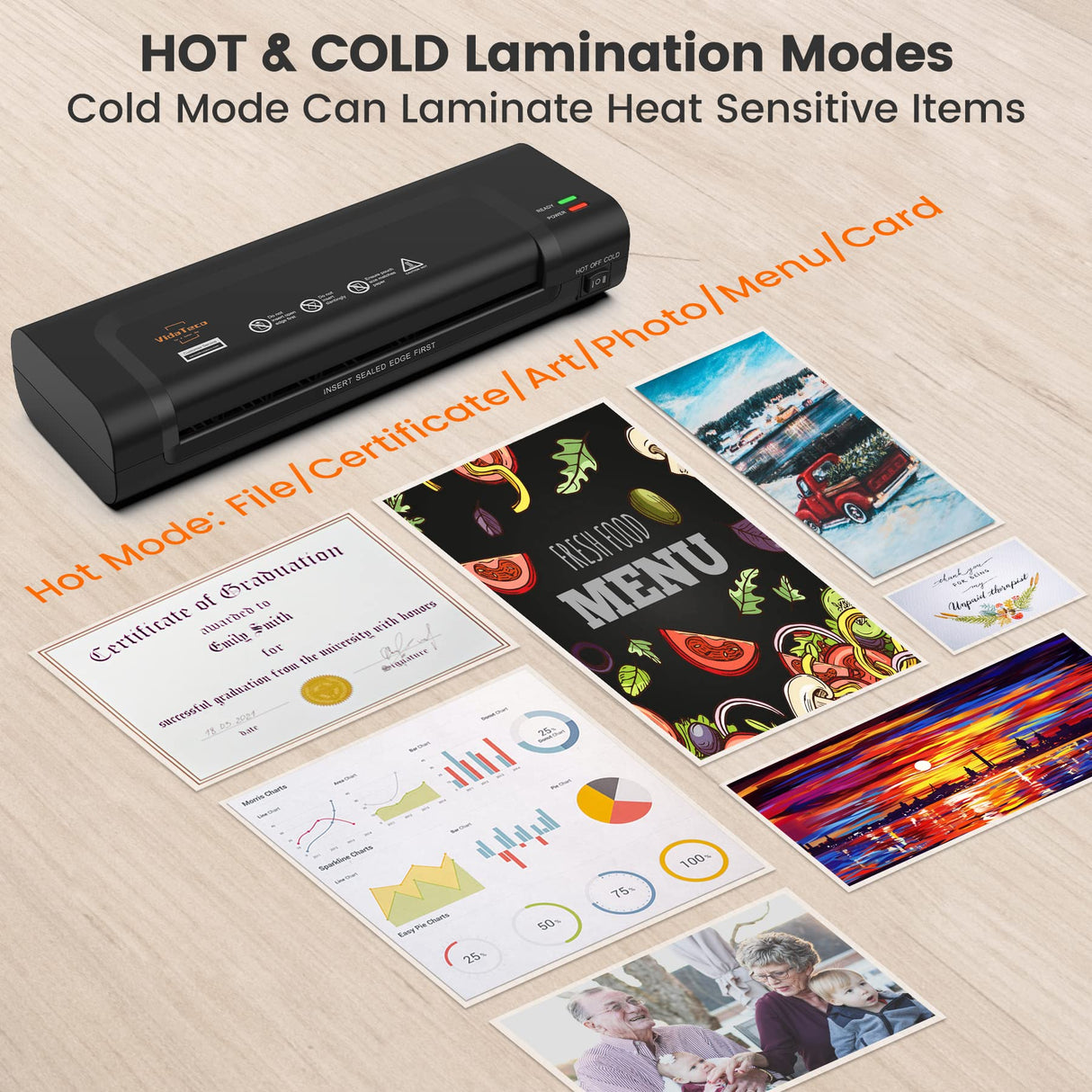 Laminator Machine,VidaTeco 9-inch Thermal Cold Laminator with Laminating Sheets 20 pcs,Laminating Machine with 2-Min Faster Preheat,Personal Lamination with Patented Roller for Teacher(Black) VidaTeco
