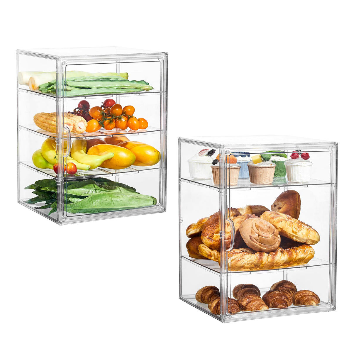 Pastry Display Case,Bread Box for Kitchen Countertop,4 Layers Adjustable Clear Bread Storage with Magnetic Door Bakery Pastry Display15.5x11.4x9.8inch,1 Pack SANKEU