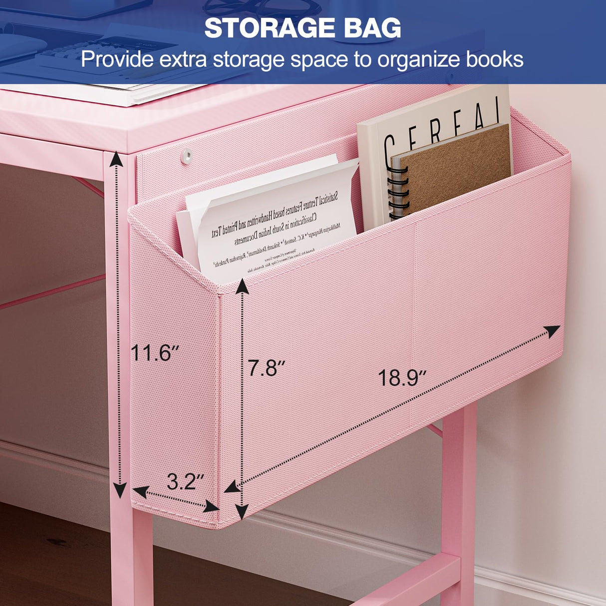 Grandder Gaming Desk 47 Inch with Power Outlet and LED Light, Computer Desk with Reversible Shelves and Storage Drawer, Pc Small Desk for Home Office Table with Bag, Carbon Fiber Pink Grandder