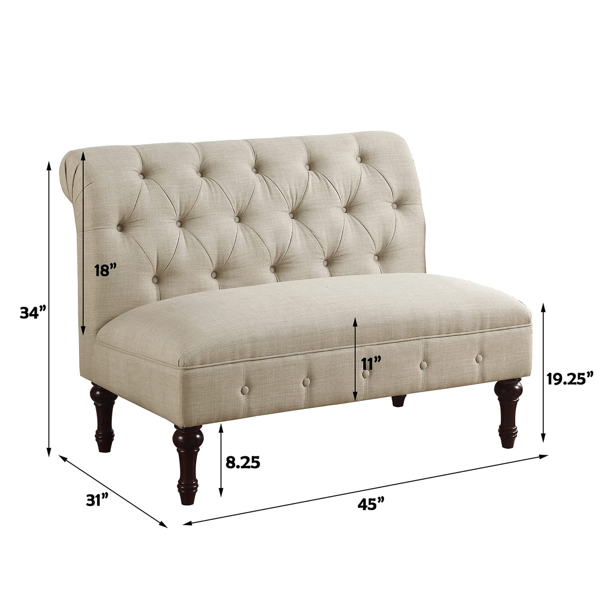 Rosevera Larkin Upholstered Tufted Fine Polyester Chair Loveseat Sofa Bench with Armless Design Easy Assembly for Living Room Bedroom, Beige Rosevera