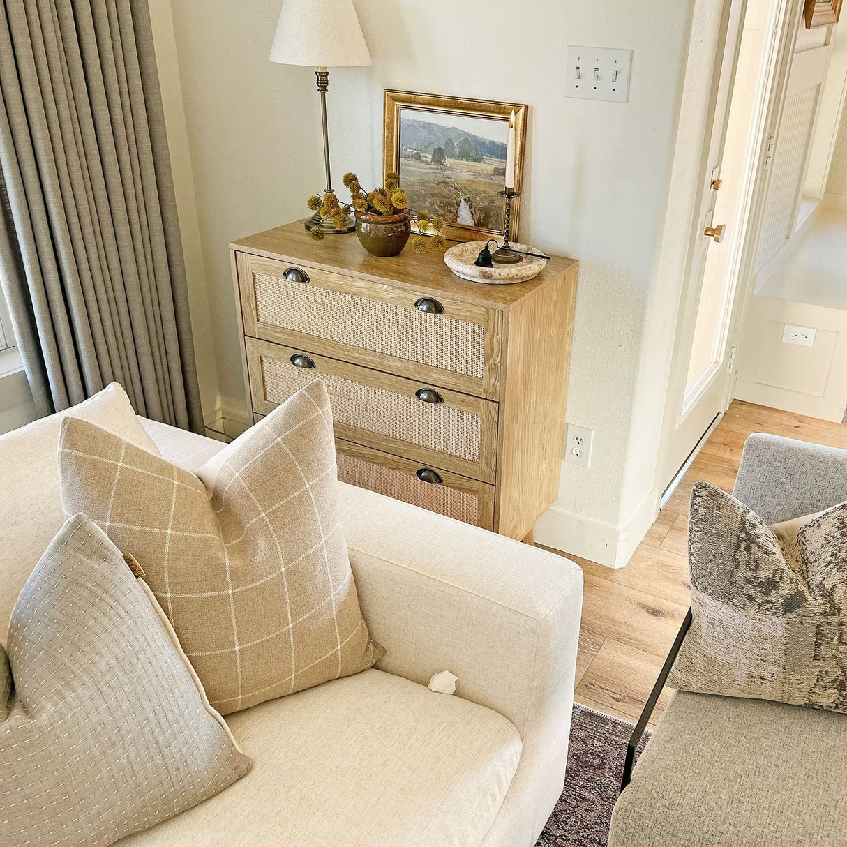 PHI VILLA Rattan Dresser - Rattan Nightstand Boho Cabinet Small Dresser 3 Drawer Dresser/Side Table/Bedside Table, Rattan Cabinet PHI VILLA