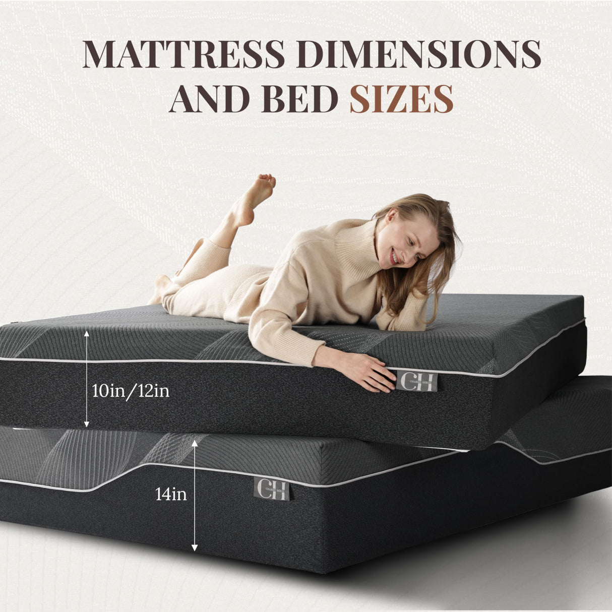 CH CHARME HOUSE 12 Inch Queen Mattress, Bamboo-Charcoal Memory Foam Mattress, Cooling & Pressure Relief, Bed in a Box, Foam Made in USA & CertiPUR-US Certified, 60'x80'x12', Black CH CHARME HOUSE