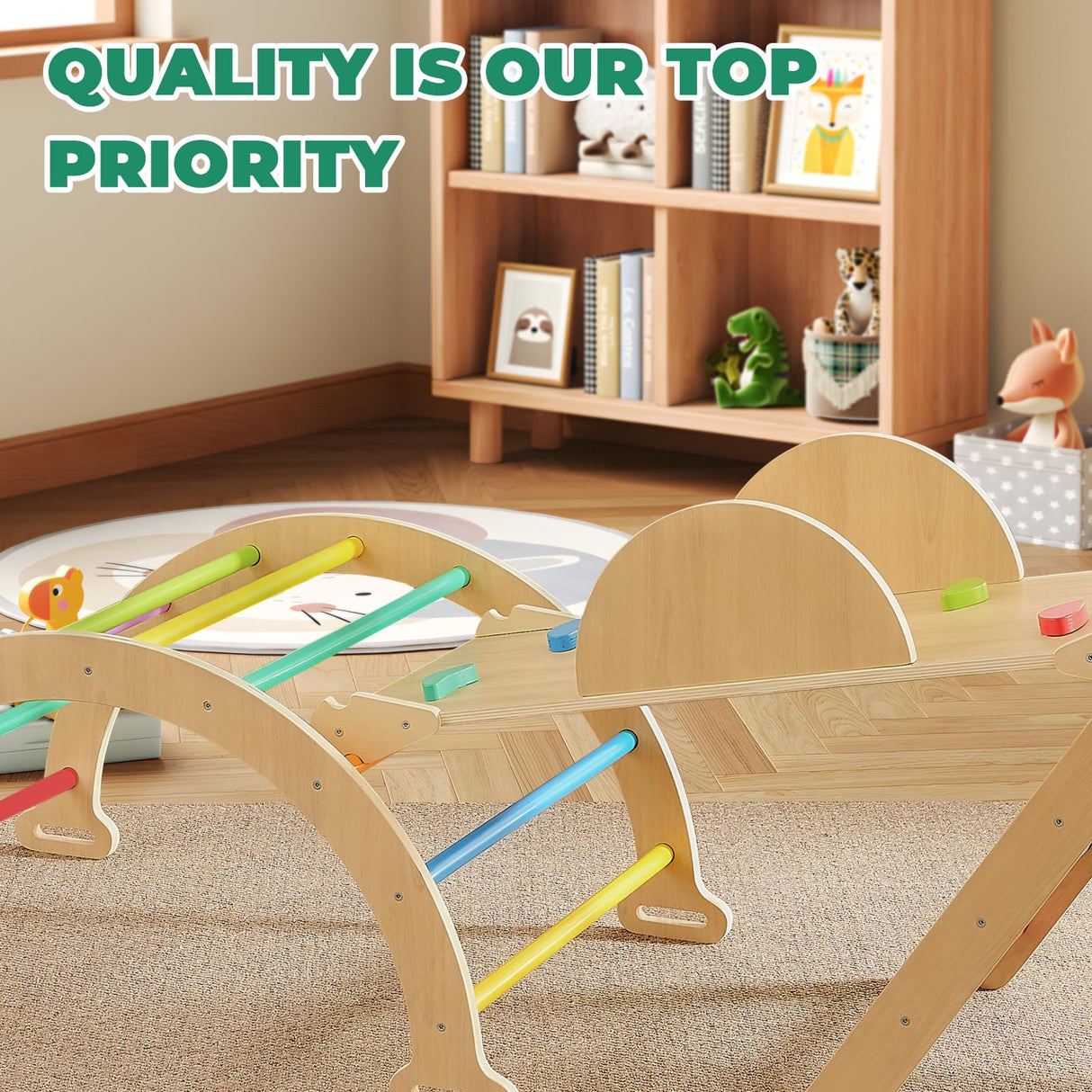 7-in-1 Pikler Triangle Set - Wooden Toddler Climbing Toys, Indoor Playground with Ramp for Sliding or Climbing, Jungle Gyms for Toddlers, Montessori Climbing Set-Medium nigwet