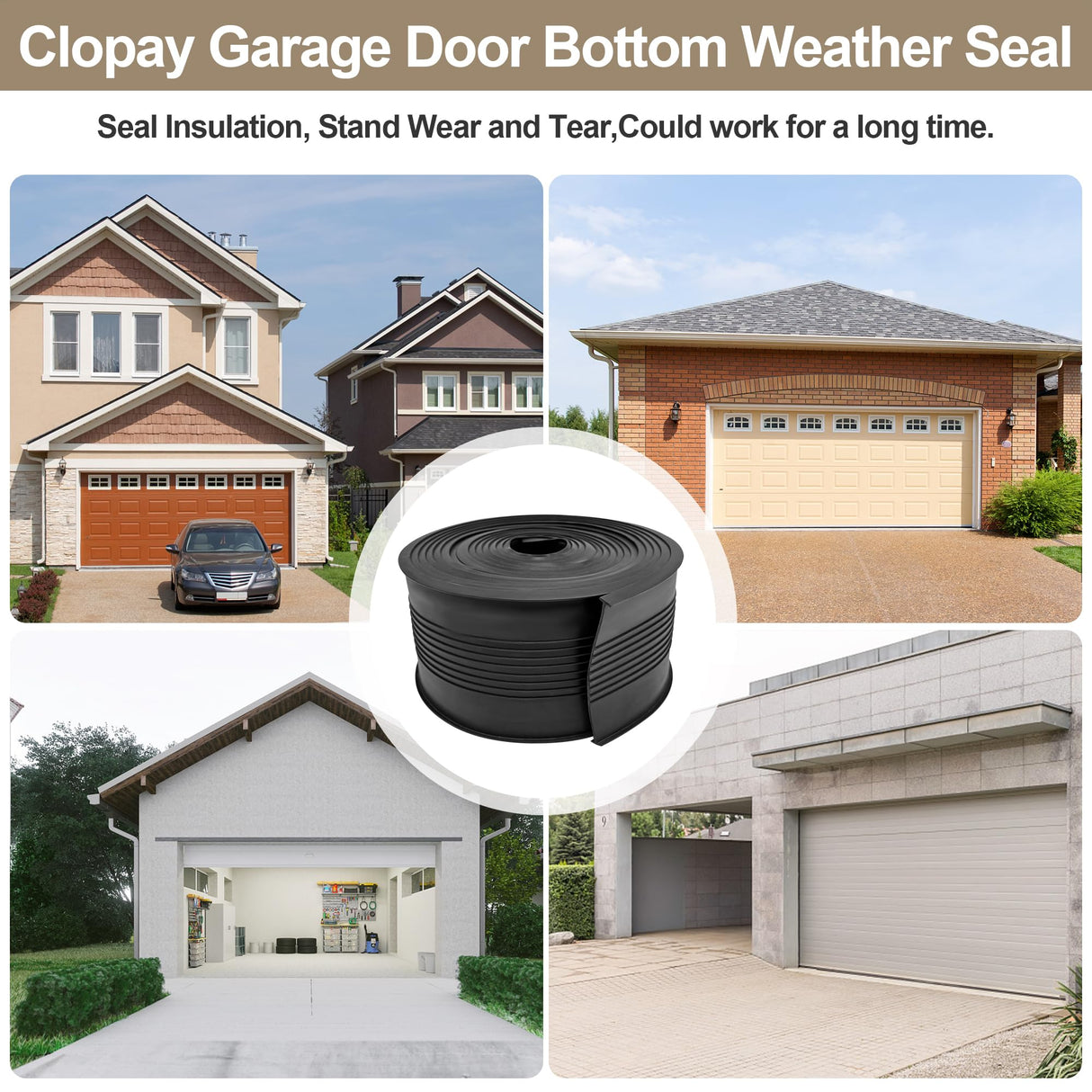 5/16" T Ends Garage Door Bottom Weather Seal Fits Garage Door Seals Bottom Rubber U-Bottom Seal Weatherproofing Sealing Professiona Grade Rubber 3 3/4" Width X 16 Feet Lenth cowarca