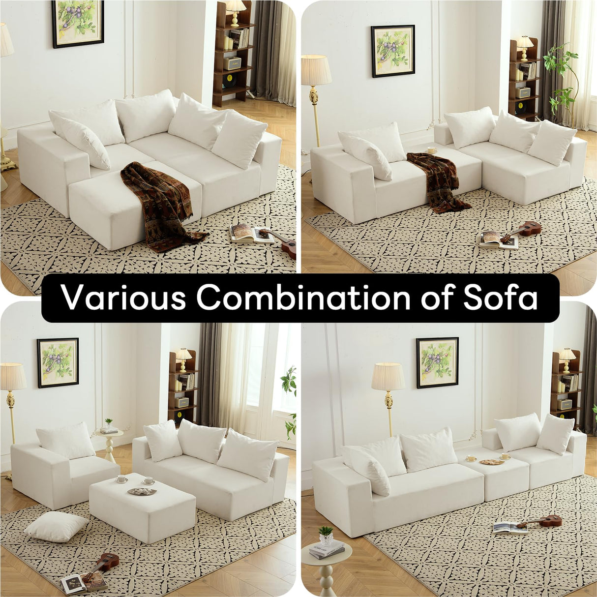Vamcheer Modular Sectional Sofa with Chaise, Modern L Shaped Cloud Couch with Deep Seat, Sectional Couches for Living Room, Bedroom, Office, No Assembly Required, Cream Vamcheer