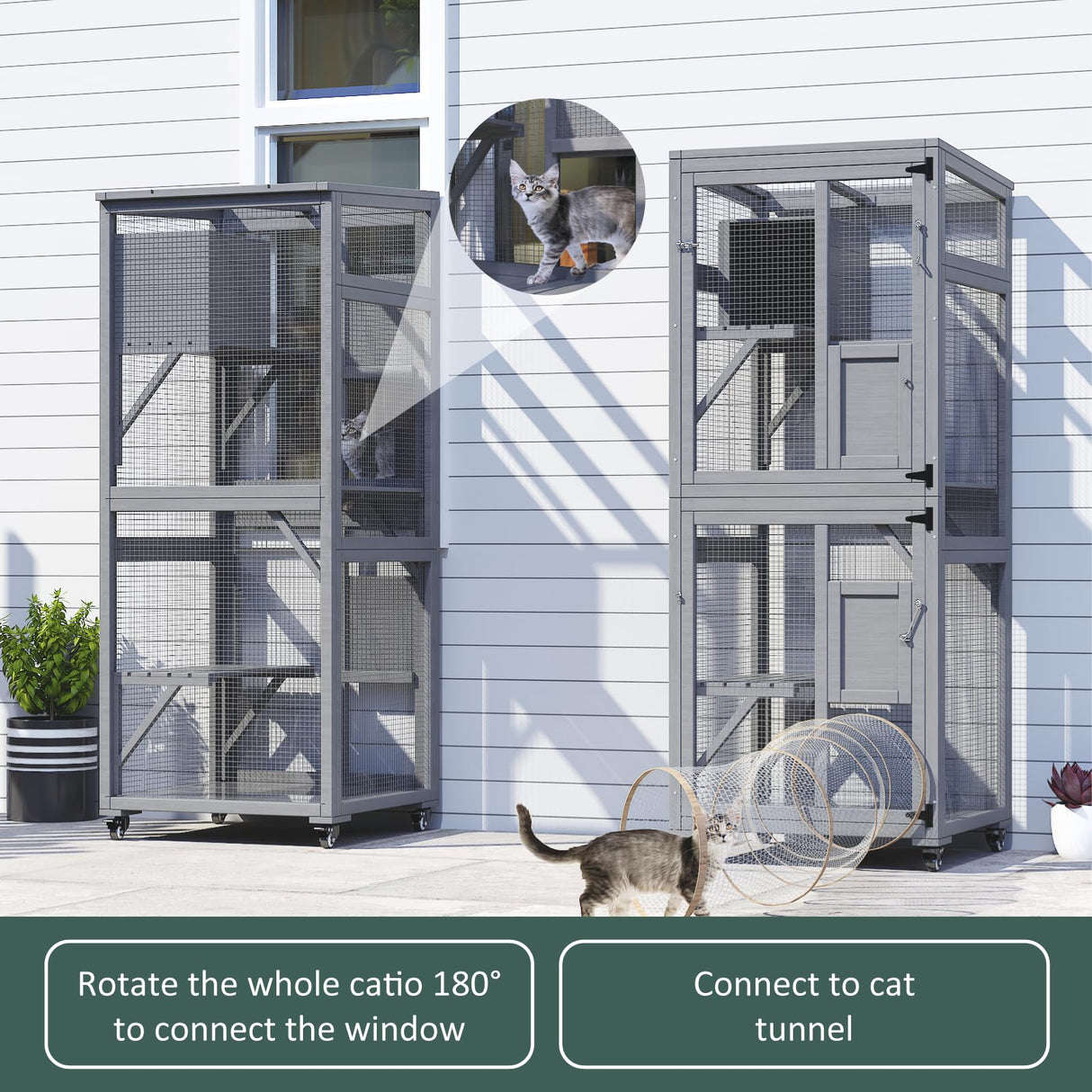 TIMHAKA Catio Outdoor Cat Enclosure, 4 Tier Indoor Catio with 4 Wheels, Platforms and Resting Box, Cat Cage with Waterproof Roof, Feral Animal Shelter with Removable Bottom and Easy Clean PVC Layer TIMHAKA