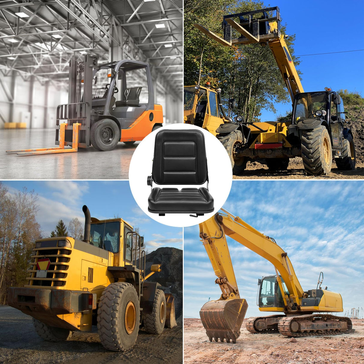 Universal Forklift Seat, Tractor Seat With Adjustable Back, Comfortable Leather Seat With High Resilience Sponge Filling For Mower Excavator Skid Loader pujindu