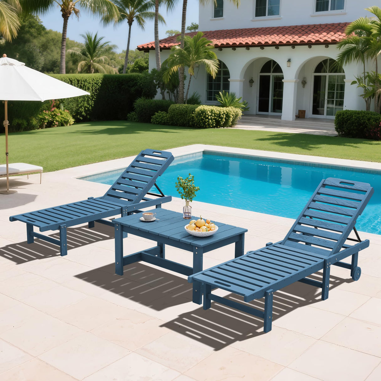 SERWALL Rectangle Outdoor Coffee Table, HDPE Patio Coffee Table, Navy SERWALL