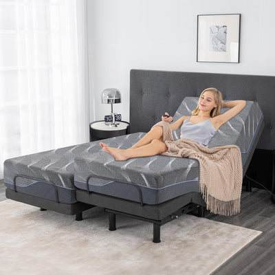 Split King Adjustable Bed Bases with Mattress, 12 Inch Grey Gel Memory Foam Medium-Firm Mattress in Box, Adjustable Bed with Wireless Remote, Sturdy Metal, Easy Assembly Smart Electric Bed Frame