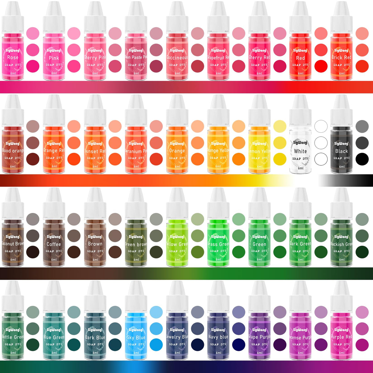 Bath Bomb Soap Dye - 36 Colors Concentrated Food Grade Skin Safe Liquid Based Colorant Vibrant Rainbow Coloring for Making DIY, Supplies Kit, Salt Crafting SigWong