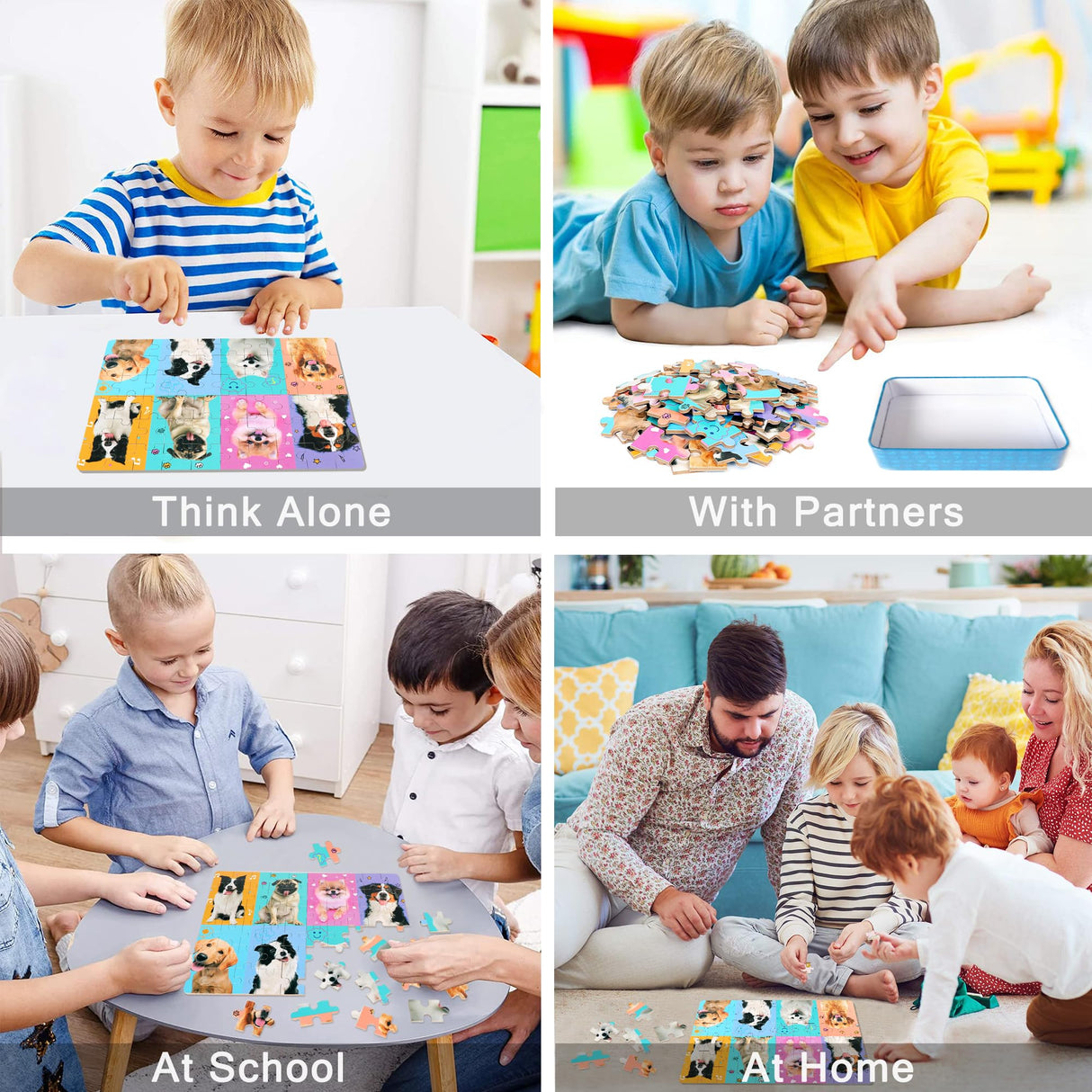LELEMON Puzzles for Kids Ages 4-6,Dog 60 Piece Puzzles for Kids Ages 4-8,Children Jigsaw Puzzles Kids Puzzles in a Metal Box,Educational Learning Puzzle Toys for Girls and Boys LELEMON