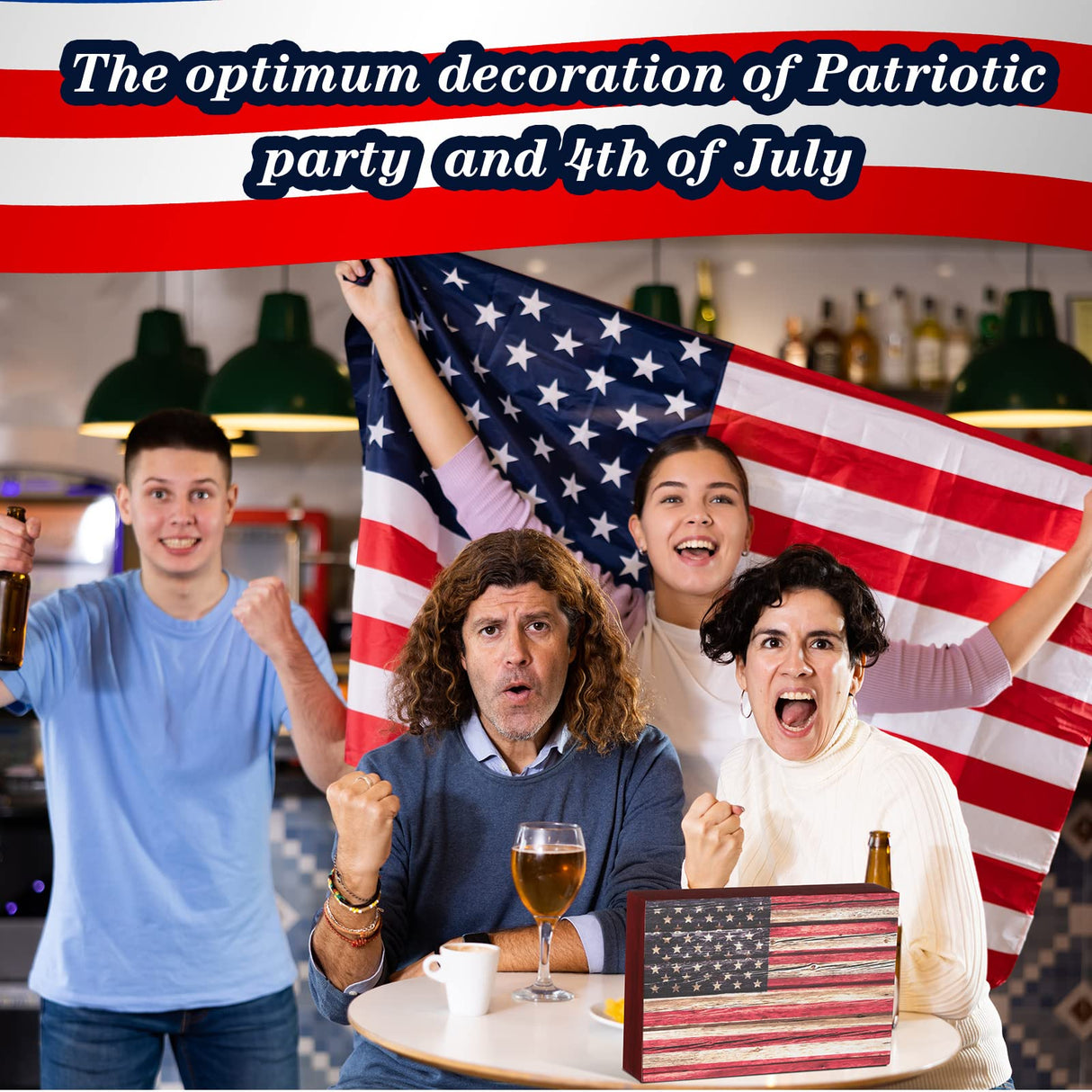 Sintuff Patriotic Wooden American Flag Box Sign 4th of July Wood Block Patriotic Wall Art US Flag Tiered Tray Decorations for Memorial Veterans Day Tabletop Decorations, 7 x 4.7 x 1.6 Inch(Classic) Sintuff