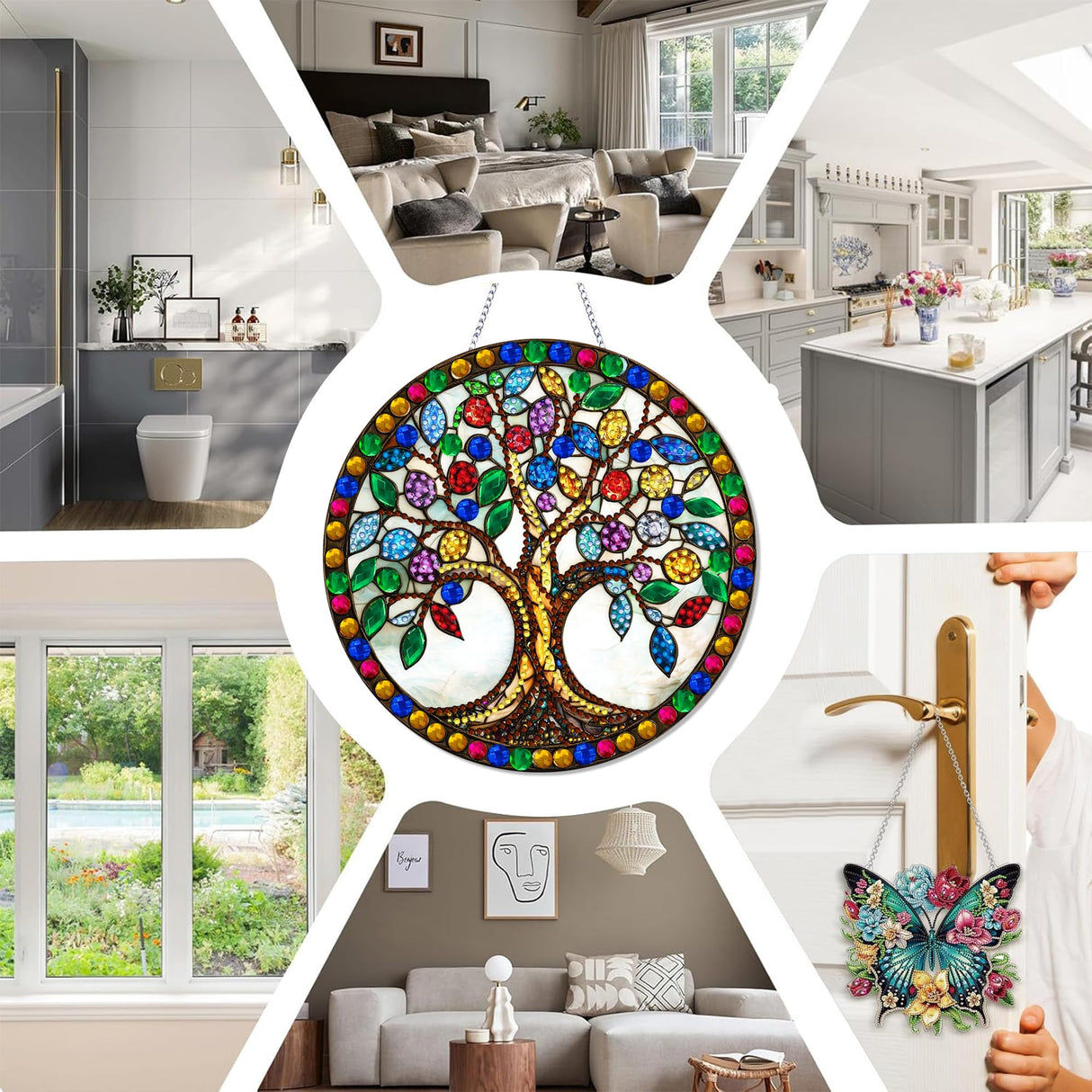 SKRYUIE Hanging Diamond Art Kits for Adults Pendant Tree, Special Shaped Crystal DIY Diamond Painting Kit, Acrylic Board Wreath Pendants Double Sided, Home Decor 7.29 x 7.29 Inch SKRYUIE