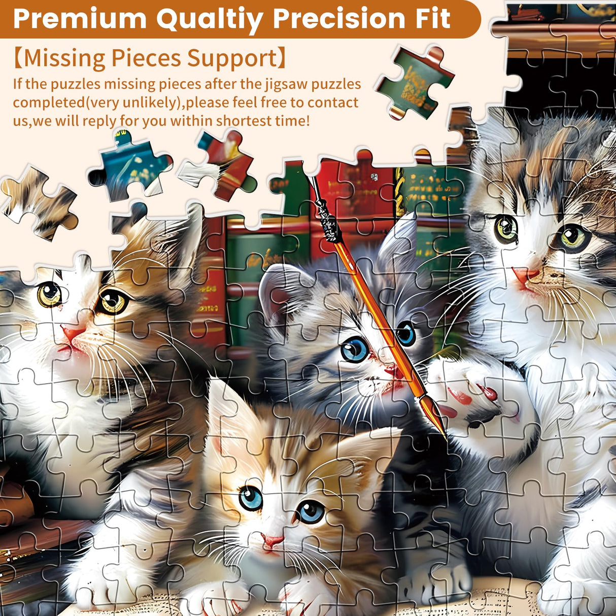 300 Piece Puzzle for Adults, Cats Library Jigsaw Puzzle, Funny Kitten Bookshelf Puzzles, Animal Pet Lover Challenging Puzzles for Friends Family Activity Game Nights Gifts, 20.5x15 in VOLUVOLU