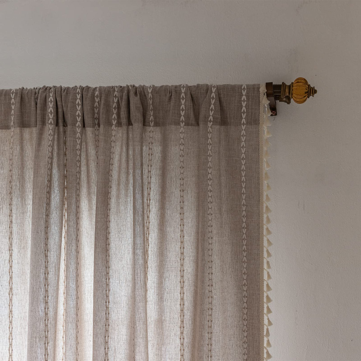 RoomTalks Country Farmhouse Cotton Polyester Curtains for Bedroom Living Room 63 Inch Length Light Filtering Boho Chic Cabin Rustic Window Curtain Panels with Tassels Striped Bohemian Draperies RoomTalks