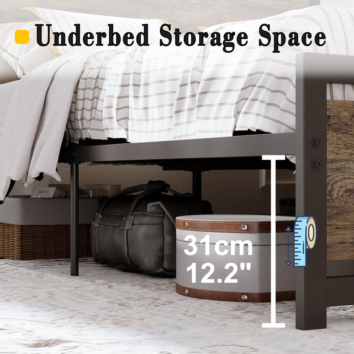 LIKIMIO Walnut King Bed Frame with Headboard & Footboard - Sturdy, Noise-Free Design with Ample Underbed Storage LIKIMIO