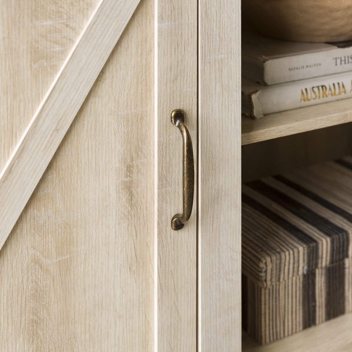 Walker Edison Georgetown Modern Farmhouse Double Barn Door TV Stand for TVs up to 65 Inches, 58 Inch, White Oak Walker Edison