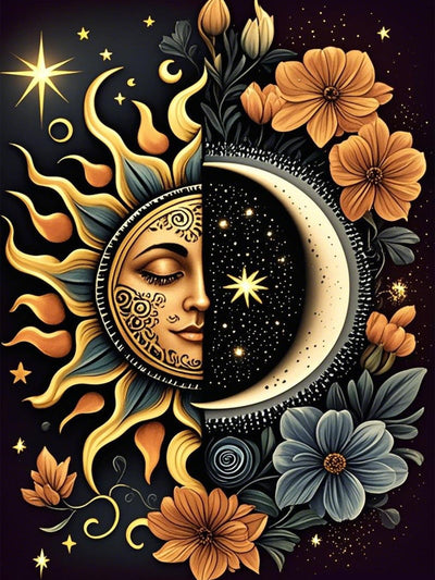 Ekuxom Sun and Moon Diamond Art Kits for Adults, Round Full Drill Diamond Painting Kits, Glow Diamond Art Dots Painting Gem Craft Wall Art Decor Gifts 12x16 inch
