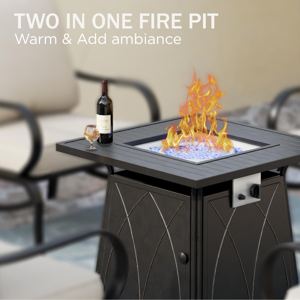 PHI VILLA 5 Piece Patio Furniture Set with 28" Firepit Table, 4 Outdoor 5.75" Cushioned Metal Frame Swivel Sofa Chairs & 28" Gas Firepit Table, Outside Furniture Set for Lawn Garden(Grey) PHI VILLA