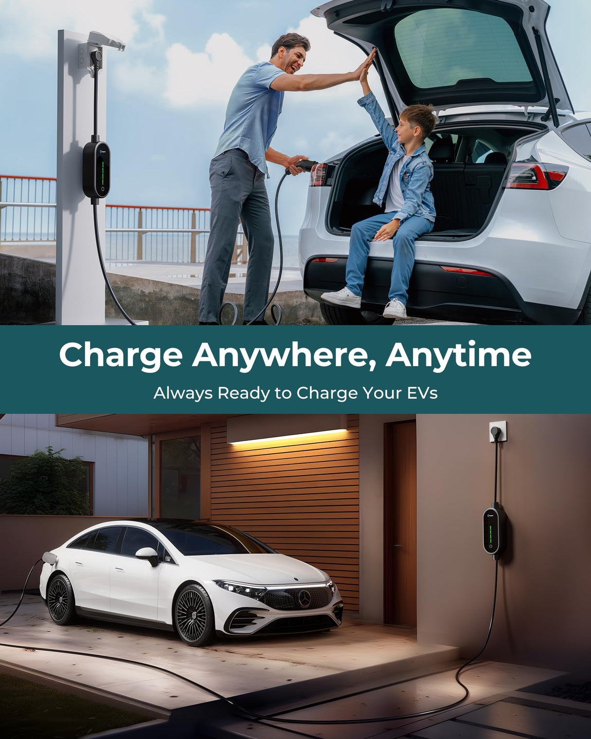 Level 1&2 EV Charger, 2025 Upgraded 16A Electric Car Mobile Charger | Adjustable Current | 110V-240V | NEMA 5-15 & NEMA 6-20 Plug | 21ft Cable | Home Portable Charger for All SAE J1772 EVs Ecogenix