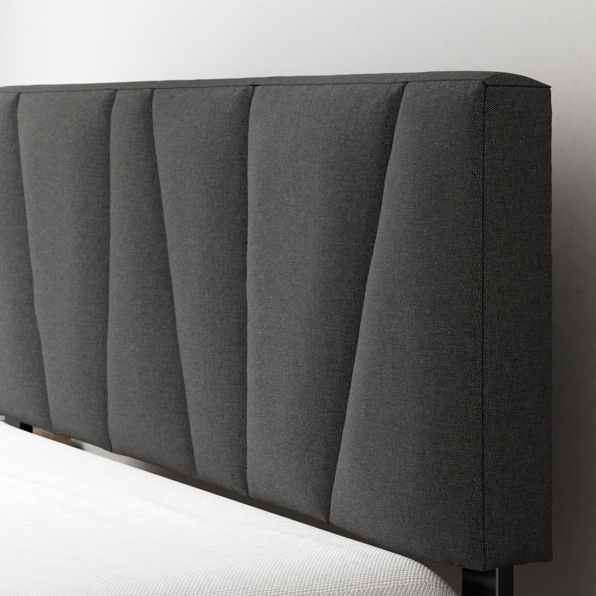 ZINUS King Maya Upholstered Bed Frame with Asymmetric Headboard, Durable Wooden Slats, Sturdy Framework, Noise Free Sleep, No Box Spring Needed, Easy Assembly, Eco Friendly Packaging, Dark Grey ZINUS