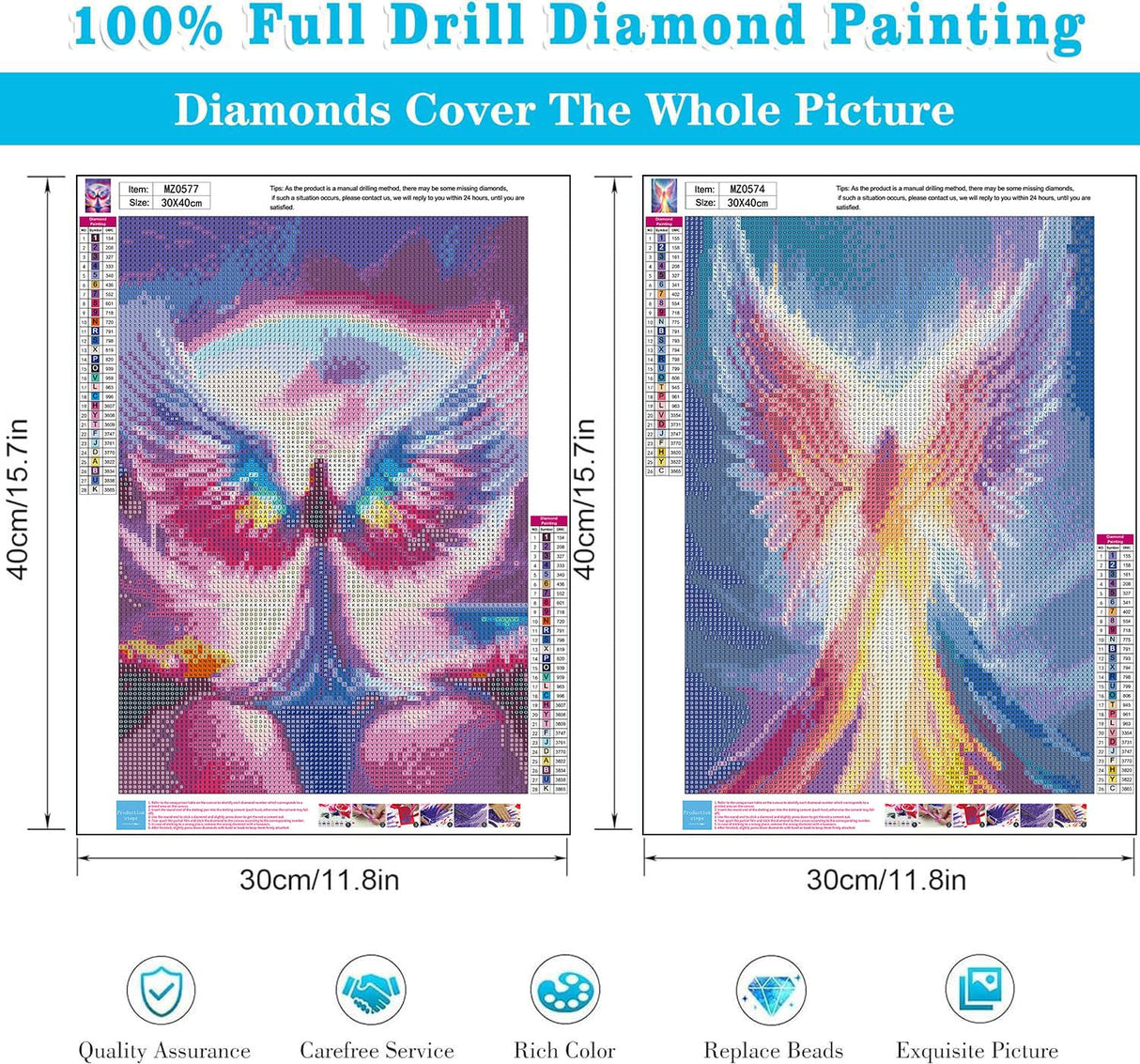 mrpwnle 2 Packs Diamond Art Painting Kits for Adults, Rainbow Angel Diamond Art Kits for Adults Beginners, DIY Round Full Drill Gem Craft Kit for Home Decor Gifts 12x16 inch mrpwnle