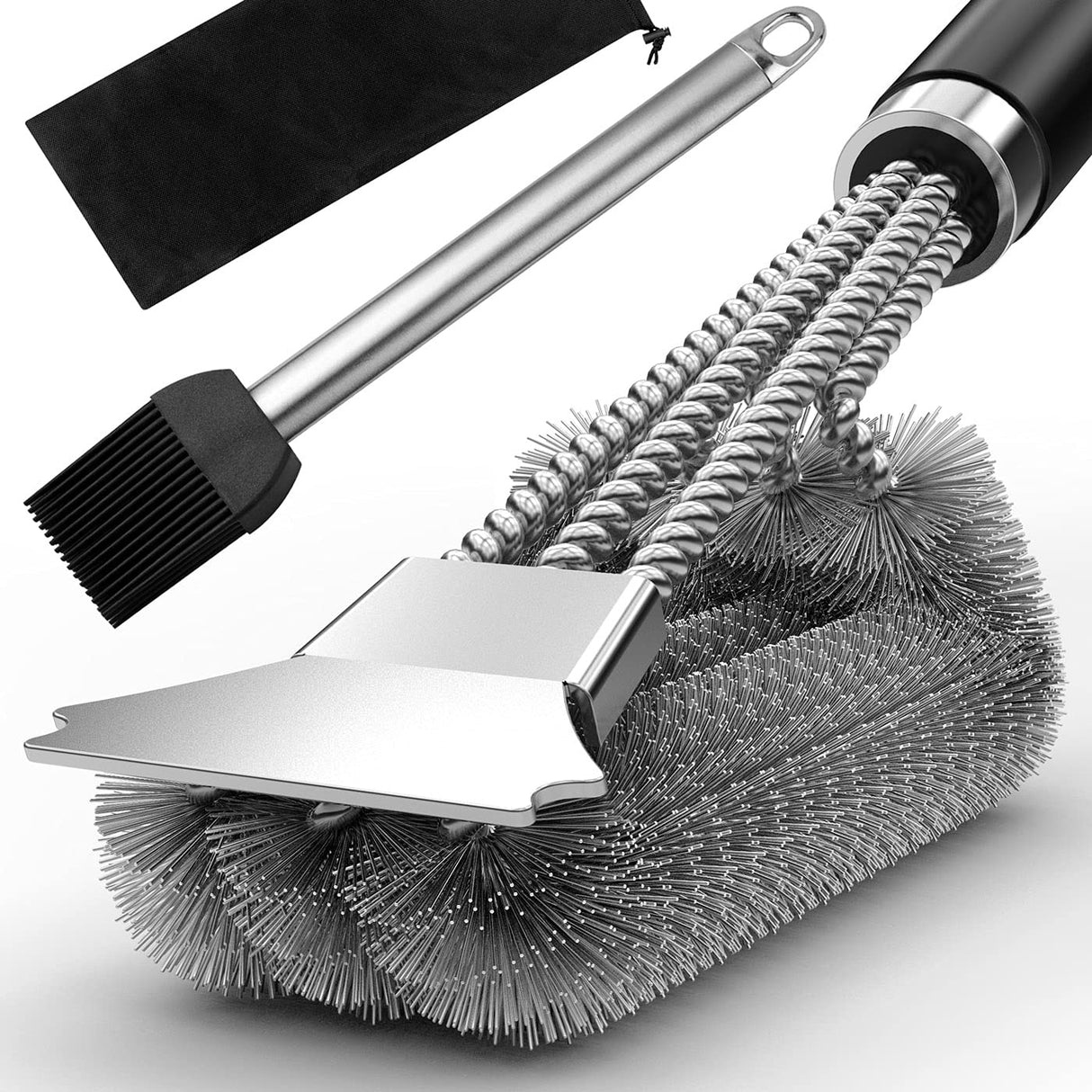 Grill Brush with Extra Strong Long Handle BBQ Cleaner Accessories - Safe Wire BBQ Brush, Triple Barbecue Scrubber Cleaning Brush for Gas/Charcoal Grilling Grates Weetiee Life