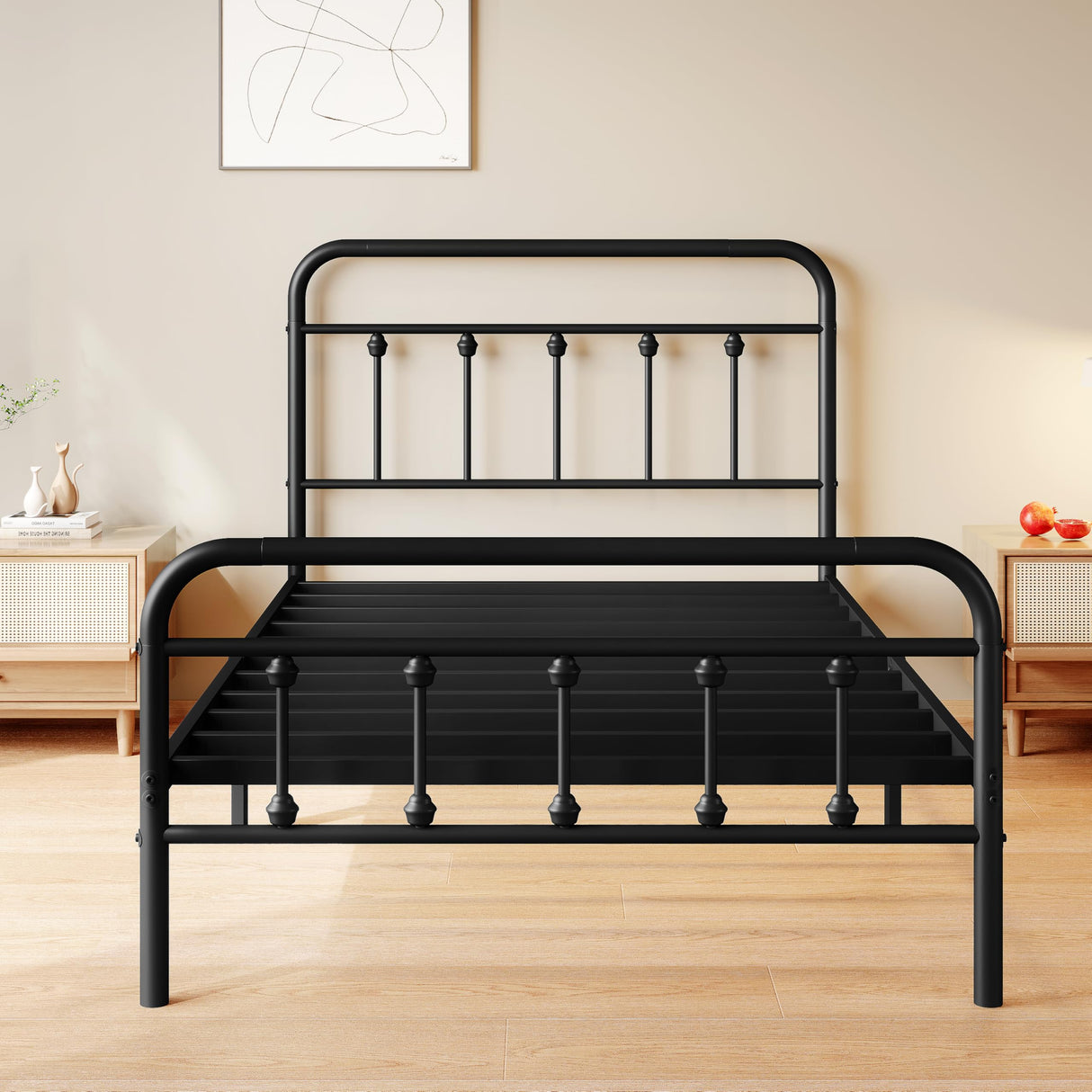 zunatu Twin Size Metal Platform Bed Frame/Victorian Style Headboard and Footboard/Steel Slat Support/Easy Assembly/No Box Spring Needed/Underbed Storage/Noise Free/Black zunatu