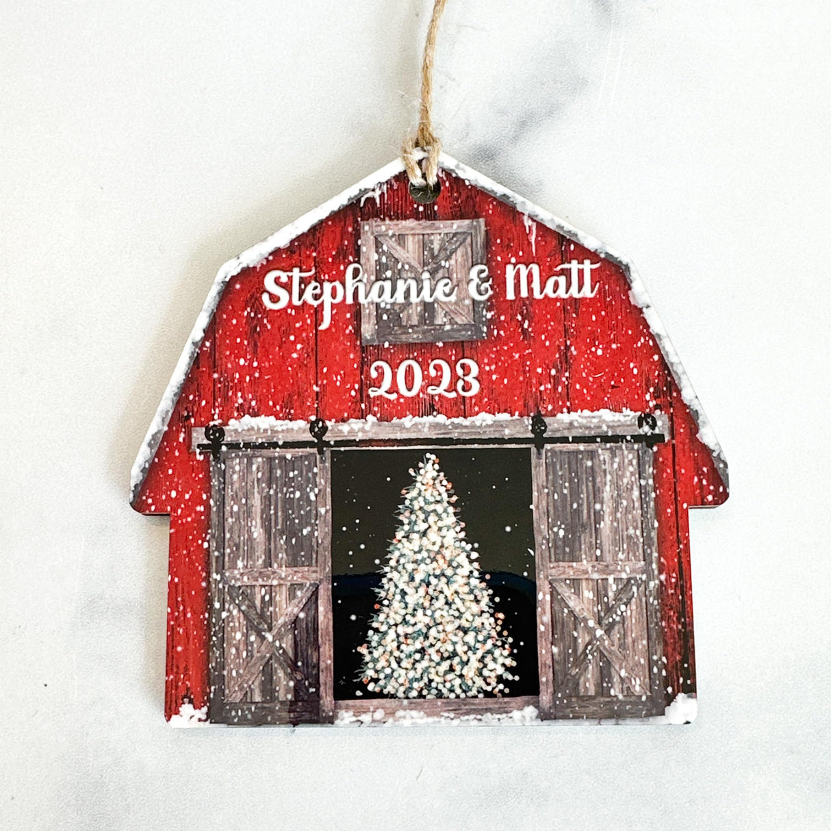 Personalized Christmas Ornaments 2024 Red Barn Farmhouse Wood Custom Farm Gift Stocking Stuffer Handmade by The Painted Pug (Red Barn Personalized) The Painted Pug