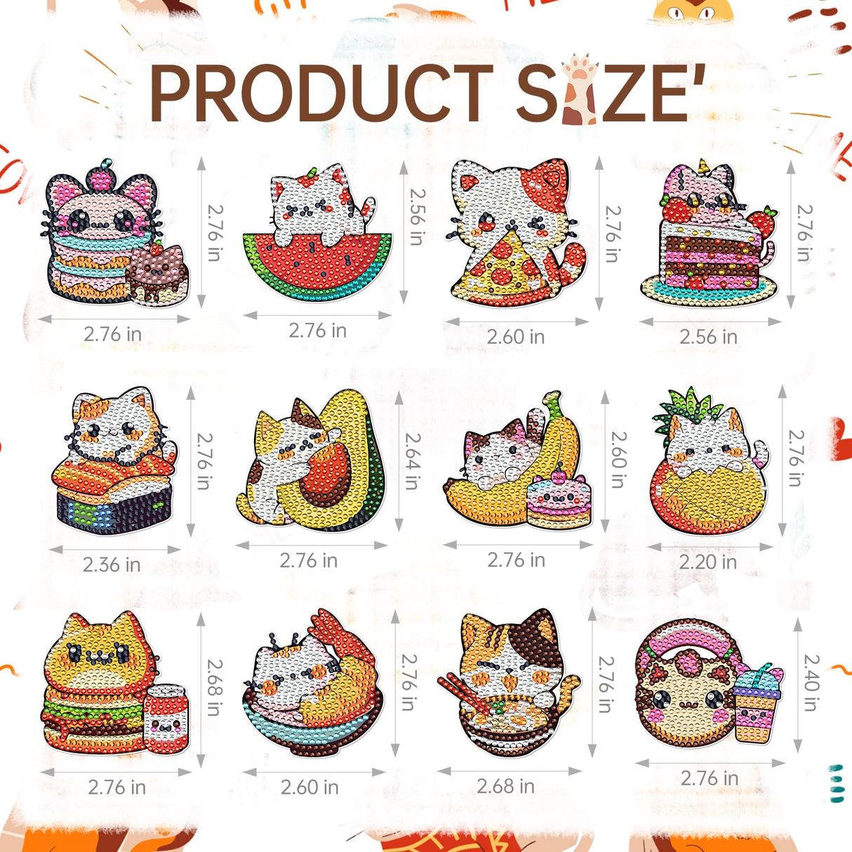 INCOK Cat Diamond Art Magnets Refrigerator - 12 PCS DIY Diamond Painting Kits Pineapple Hamburger Avocado Fridge Magnets Home Decors Art Crafts Birthday Gift for Adults Beginners Cat Lover INCOK