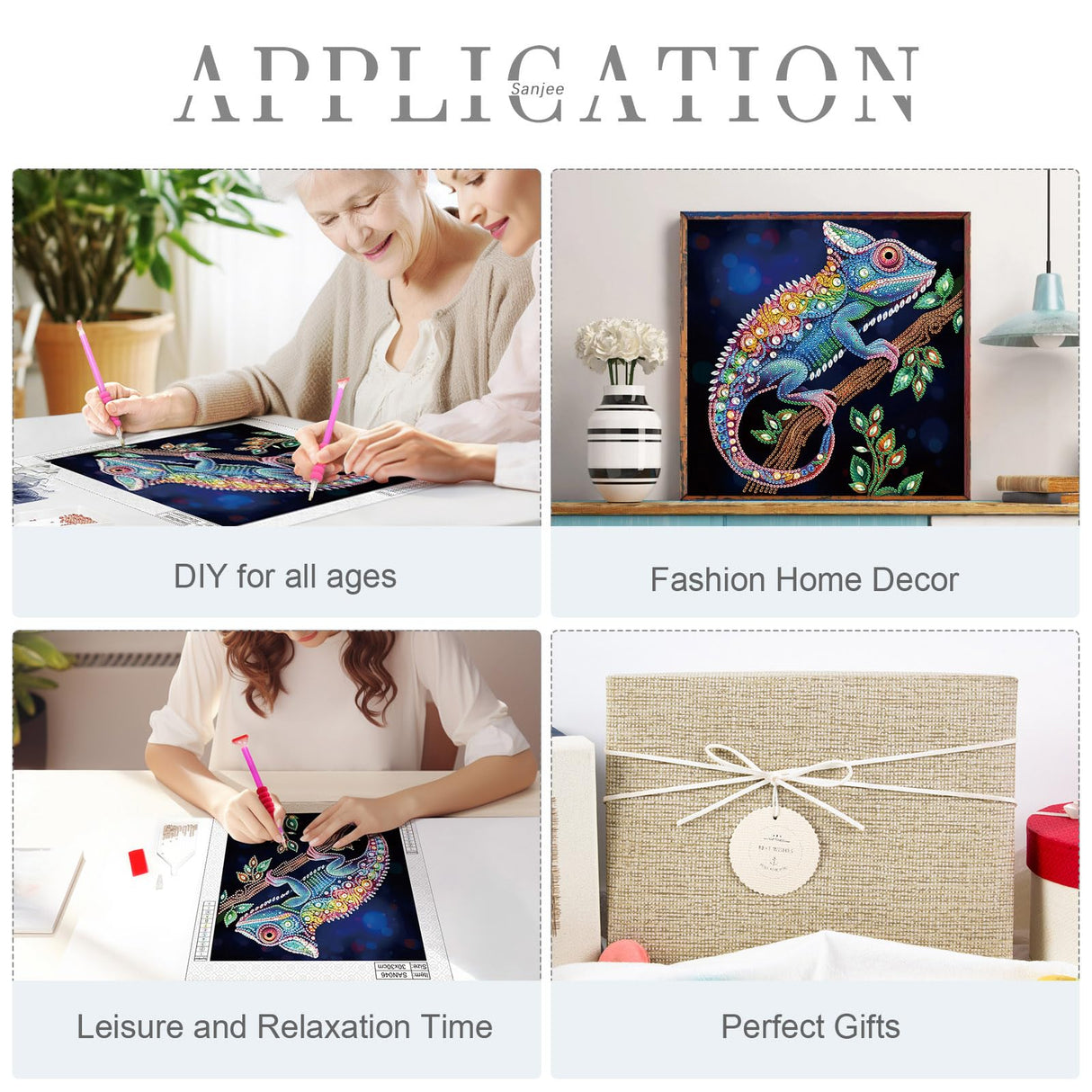 Sanjee 5D Special Shape Diamond Art Kits for Beginners, Chameleon Diamond Painting Kits for Adults, Crystal Rhinestones Diamond Painting for Home Wall Decoration Gift, 12×12inch Sanjee