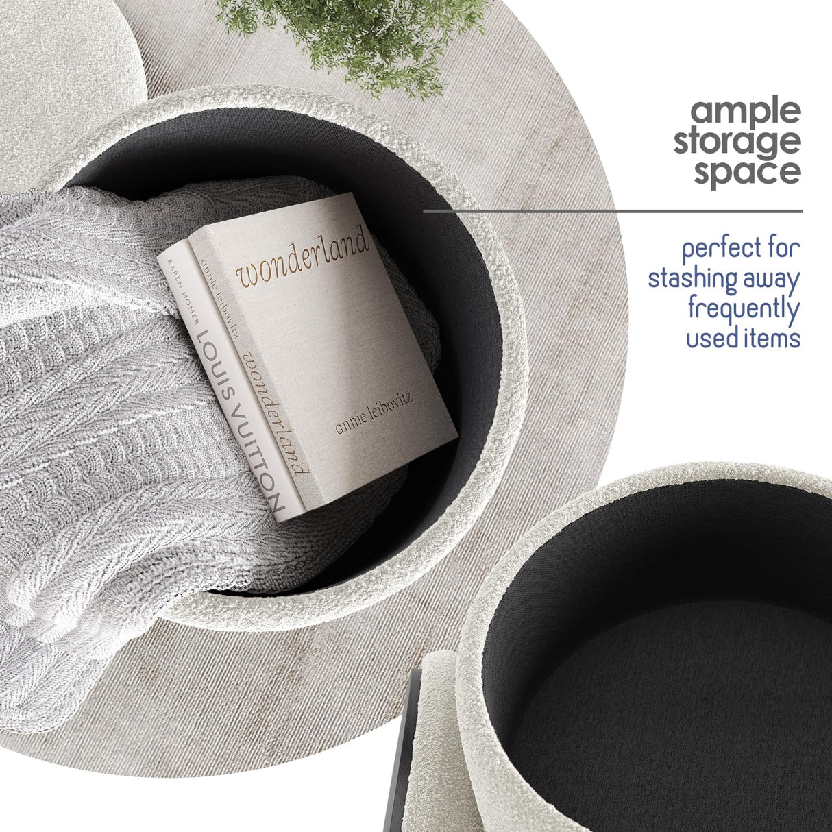 STORAGEBUD Round Ottoman with Storage, Boucle Storage Ottoman, Foot Stool Ottoman, Makeup Vanity Stool, Small Ottoman Foot Rest, Modern Ottomans for Living Room and Bedroom, White STORAGEBUD