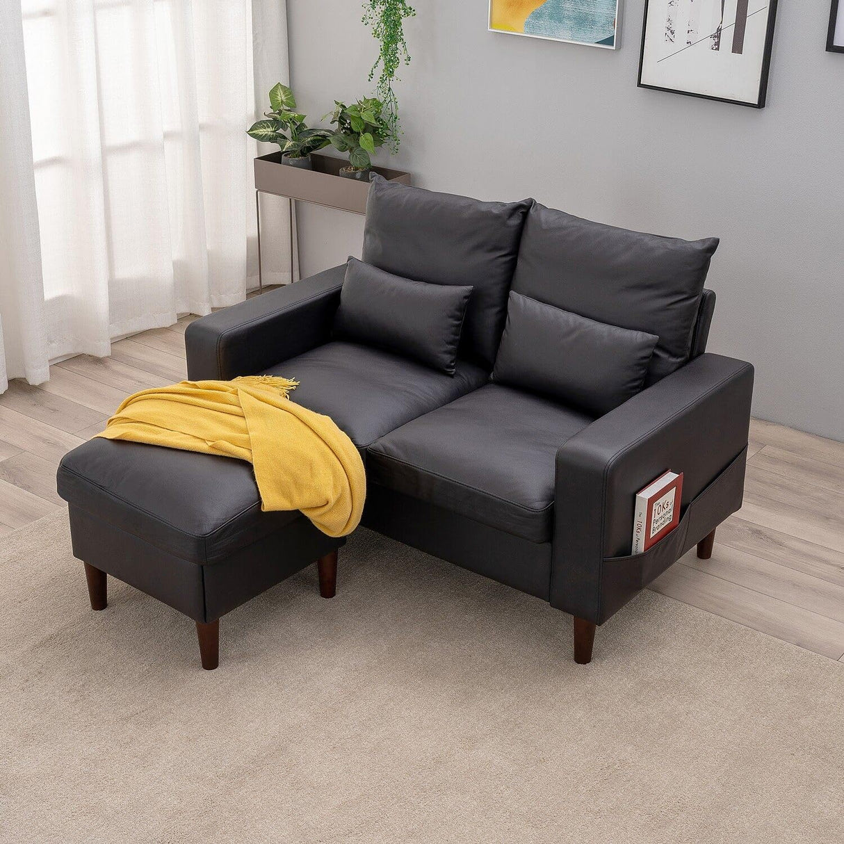 Panana 2 Seater with Ottoman Small Sofa Set, Sectional Sofa Loveseat with Ottoman for Small Space Living Room Apartment Panana